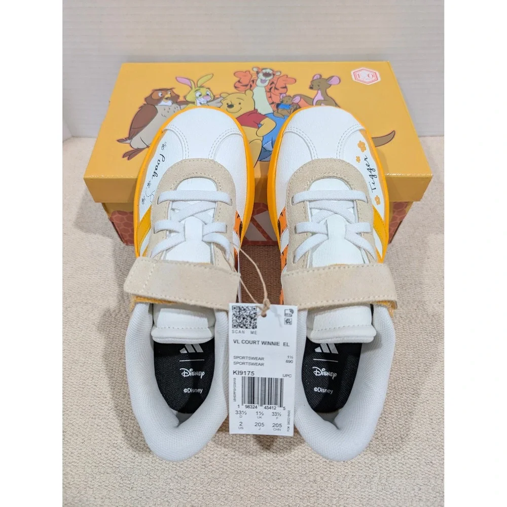 Adidas x Disney Winnie the Pooh VL Court Sneakers Orange White KI9175 Kids 2 NIB